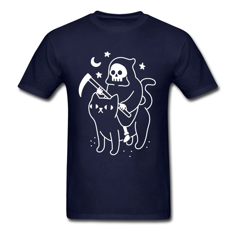 Death Rides A Black Cat T-Shirt Funky Short Sleeve Unique All Cotton Round Neck Men Tees Party Tee Shirts Summer Death Rides A Black Cat navy