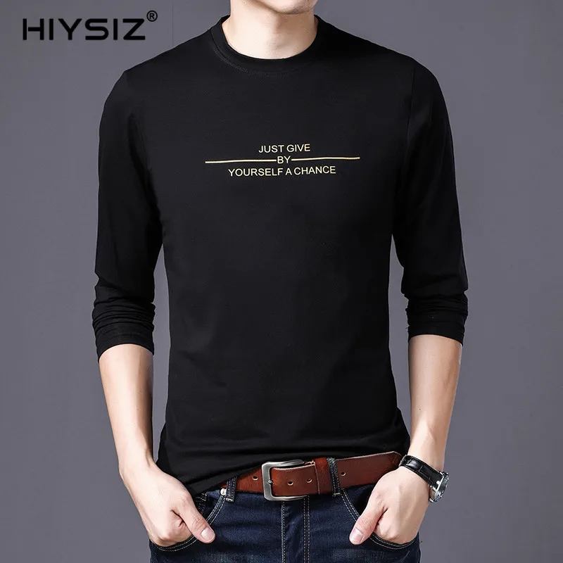 

HIYSIZ NEW T-Shirt MEN 2019 Contracted Style Casual Streetwear Long Sleeves O-Neck Letters Fashion Trend Pullover Autumn LT017