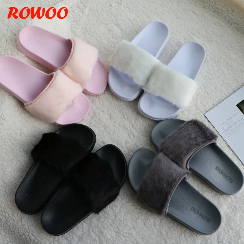 2017 hot selling Luxury brand women faux fur slide sandals open toe women fur slippers fashion