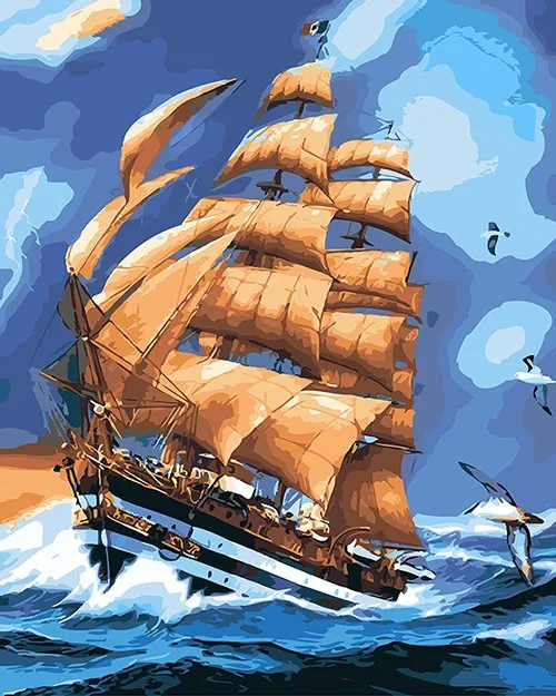 

Frameless diy digital painting special 40 * 50 hand-painted living room entrance landscape digital decorative painting sailboat