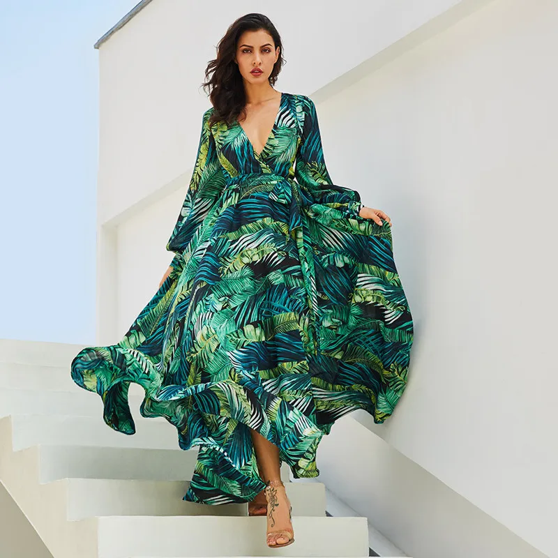 

Plus Size Dress 2018 Women Fall Lace Clothes Sexy Print Vestidos Elegant Party Maxi Dresses