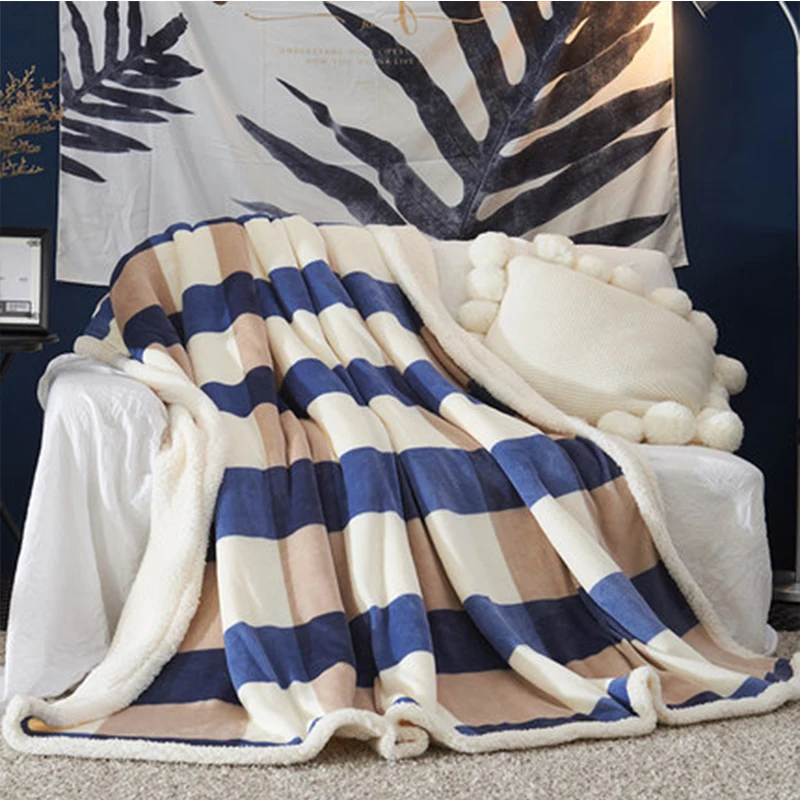 

2 Layers Baby Blanket For Newborn Double sided Nordic Style Striped Warm Flannel Baby Swaddling Blanket Baby Bedding 100*120cm