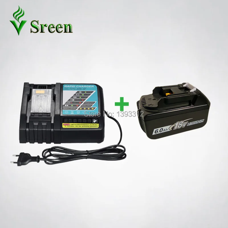 

6000mAh BL1860 Rechargeable Li-Ion Battery with Power Tool Battery Charger Replacement for Makita 18V BL1830 BL1840 BL1815