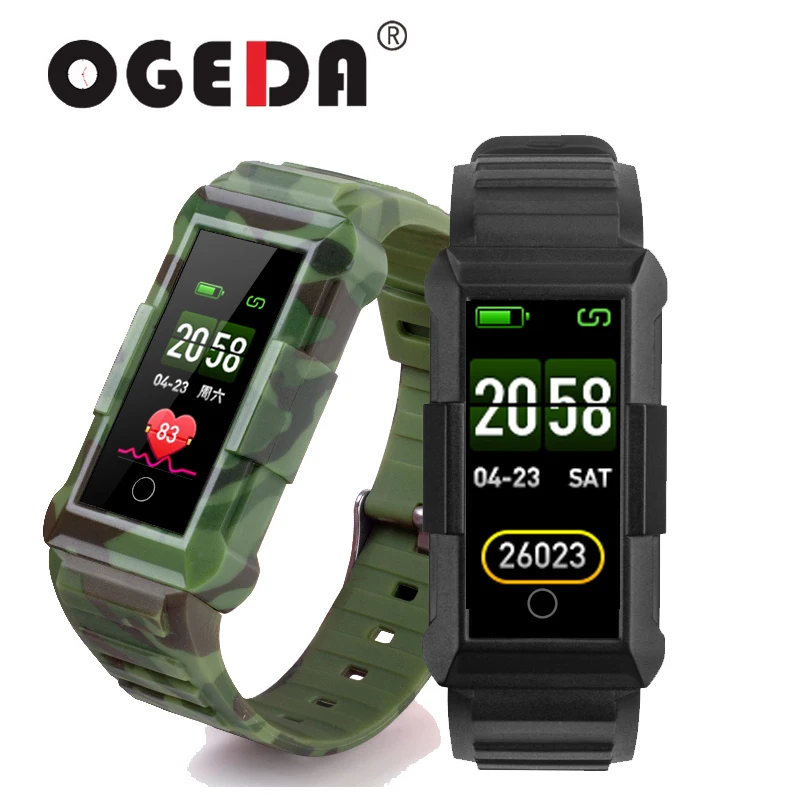 

OGEDA NEW IP68 Waterproof X800 Bluetooth Smart Watch Military Men Sports Fitness watch Camouflage Green TPU Watchband Outdoor