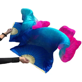 

High Quality Chinese Cheap Women Silk Fan Veil Dance Fans Blue Turquoise Rose