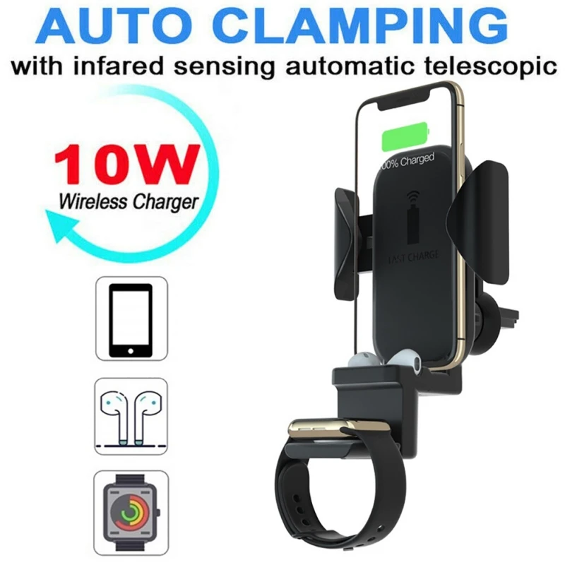 3-in-1 Wireless Car Charger Mount, 10W Auto Clamping Air Vent Phone Holder