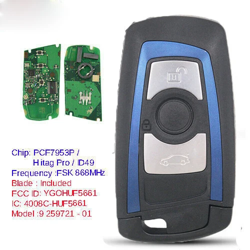 

KEYECU Blue Remote Key Fob 3 Button 868MHz/315MHZ/433MHZ PCF7953 for BMW F Chassis FEM / BDC CAS4 CAS4+
