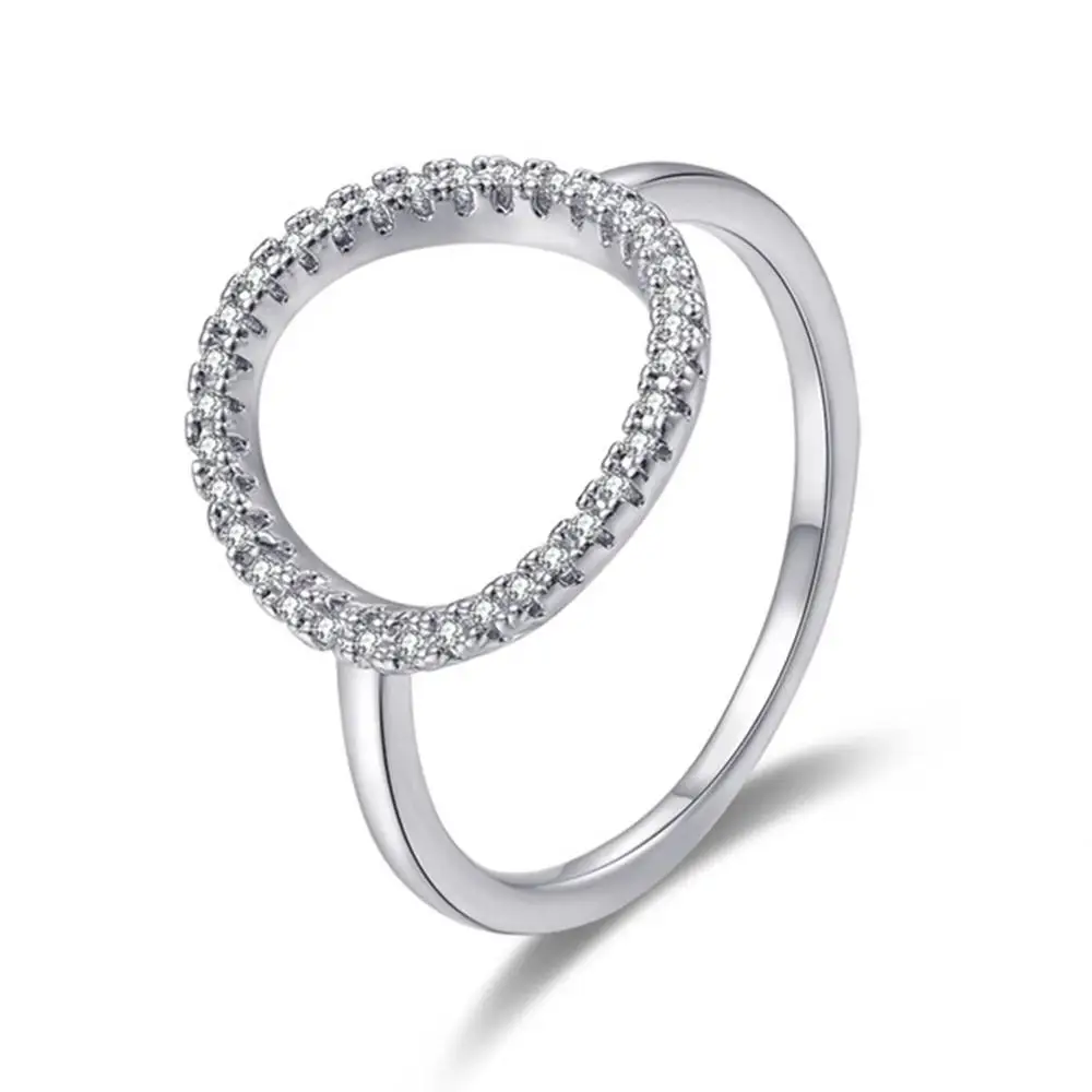 White Gold UMODE, полые круглые кольца для женщин, кольца с кубическим цирконием для девочек, модные свадебные кольца, модные ювелирные изделия, подарки, Прямая поставка UR0455 - Цвет основного камня: White Gold