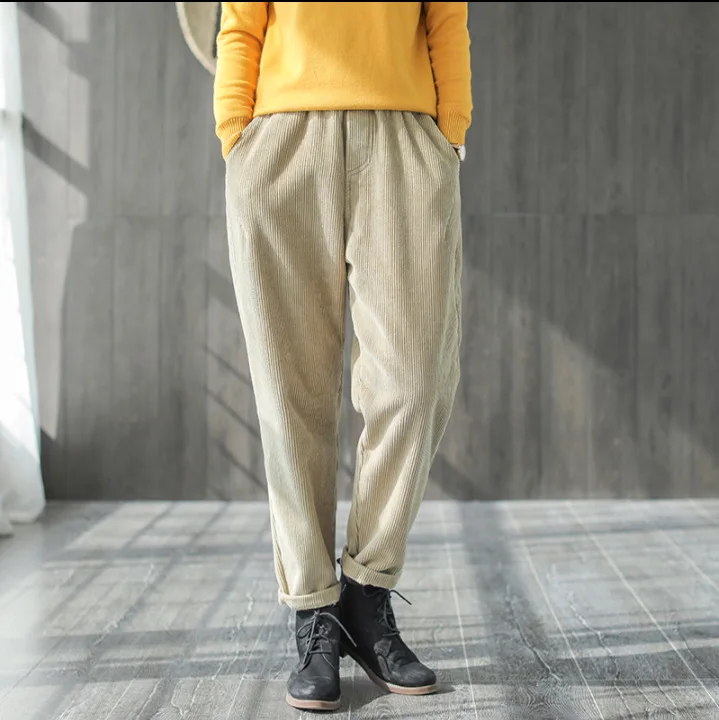 Winter Pants Retro Women Thicker Fleece Warm Trousers