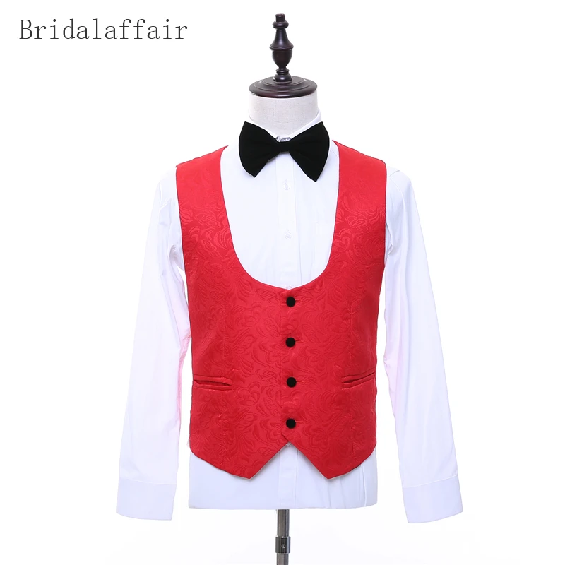 2017 Mens Printed Red Suit Men Vest Set Black Pants Dress Vest For Men