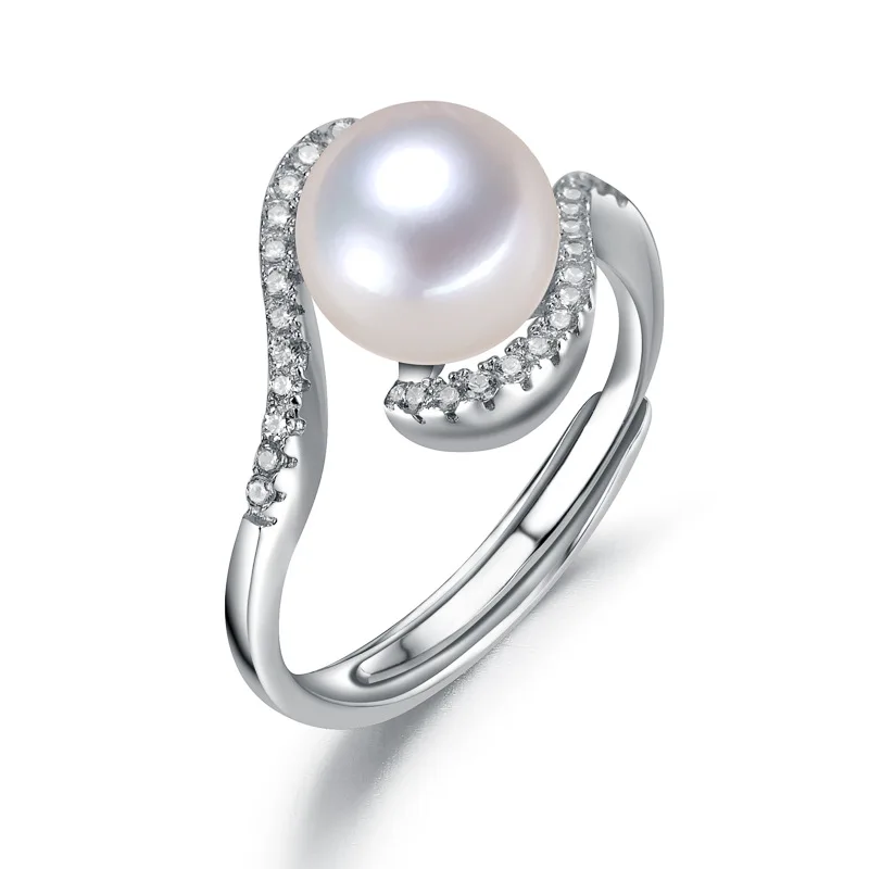 

Fashion open ring for women girl 100% genuine freshwater pearl jewelry white pink purple 3 colors