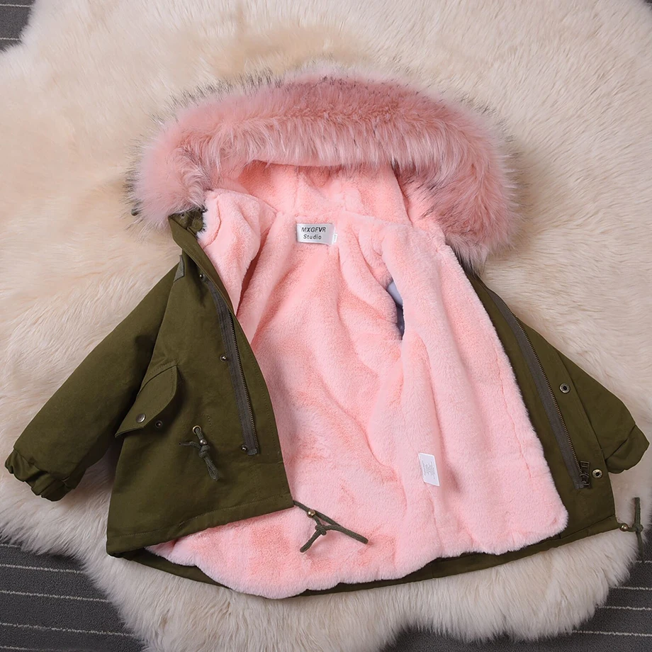 Зимнее пальто для девочек куртка с отстегивающейся подкладкой из искусственного лисьего меха Верхняя одежда для детей ясельного возраста утепленная одежда для маленьких девочек и мальчиков, IY334