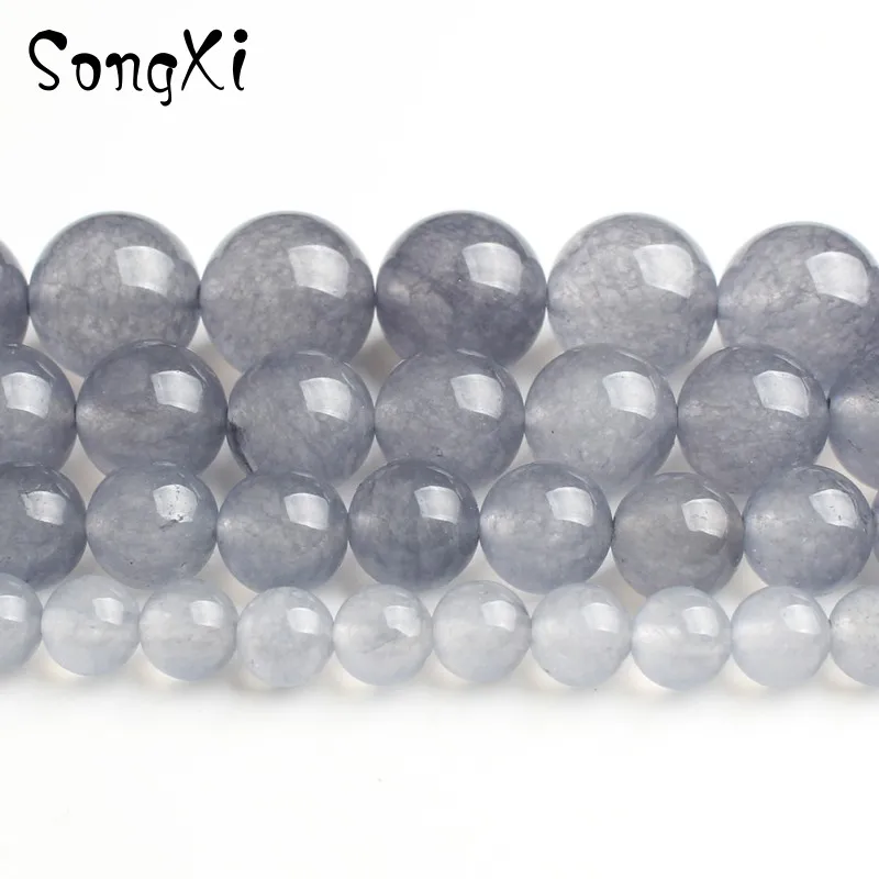 

A+Natural Chalcedony Grey Jades Stone Beads For Jewelry Making Round DIY Bracelet Earrings Necklace Pick 6 8 10 12mm 15 Inches