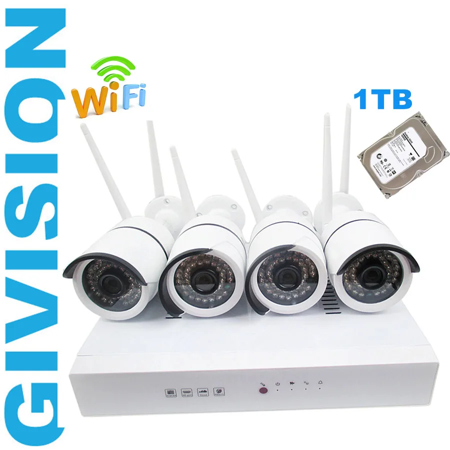 cctv network wireless security ip camera NVR system 720P HD 4ch WIFI P2P outdoor IR plug and play video surveillance kit 1TB HDD