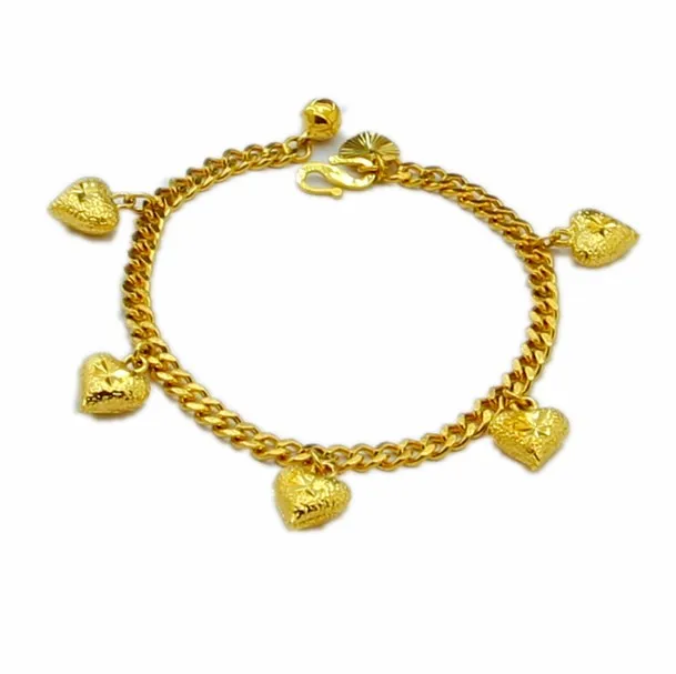 Распродажа, 4 мм кабельная цепь с сердечками шармы браслет/браслет, ювелирных изделий, цвет чистого золота браслет
