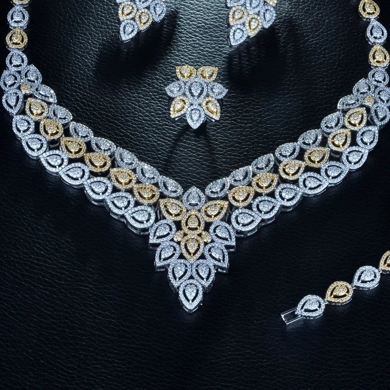  Be 8 nouvelles feuilles Design ensemble de bijoux de mariée 2 tons AAA cubique zircone mode nigéria