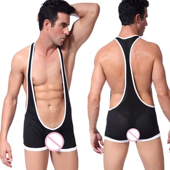 

Mens Wrestling Singlet Breathable Mesh Men Sexy Bodysuit Men Undershirt Jumpsuit Bodysuit Sleepwear