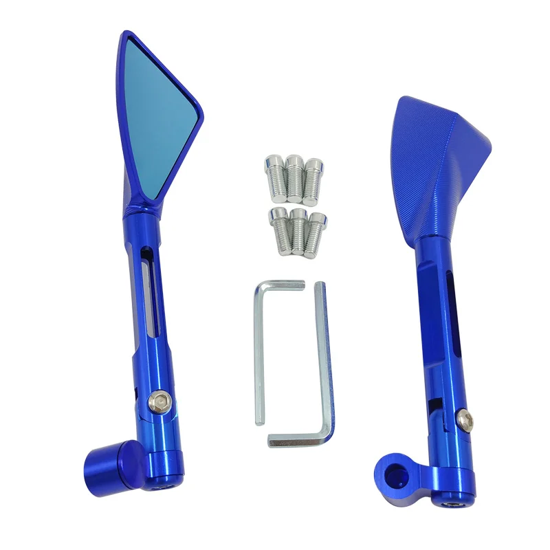 New CNC Motorcycle Rearview Side Mirrors Smoked Blue Glass Rear View Mirrors Street Sports Dirt  Scooter Bike Chopper Cruiser (9)