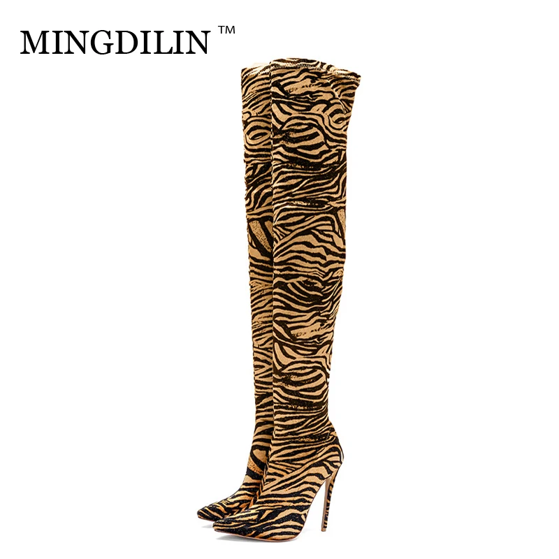 

MINGDILIN Women's Over The Knee Boots Leopard Print Sexy Knee High Boots Woman Plus Size 33 43 Winter Thigh High Boots Fashion