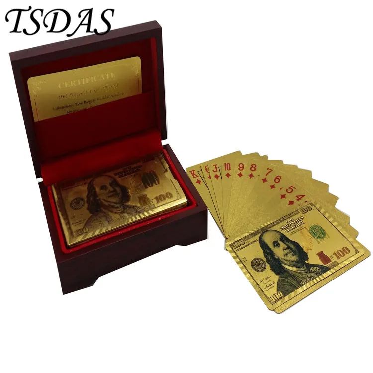 24k 100 Dollar Bill Printed Plastic Solid Color Playing Cards With