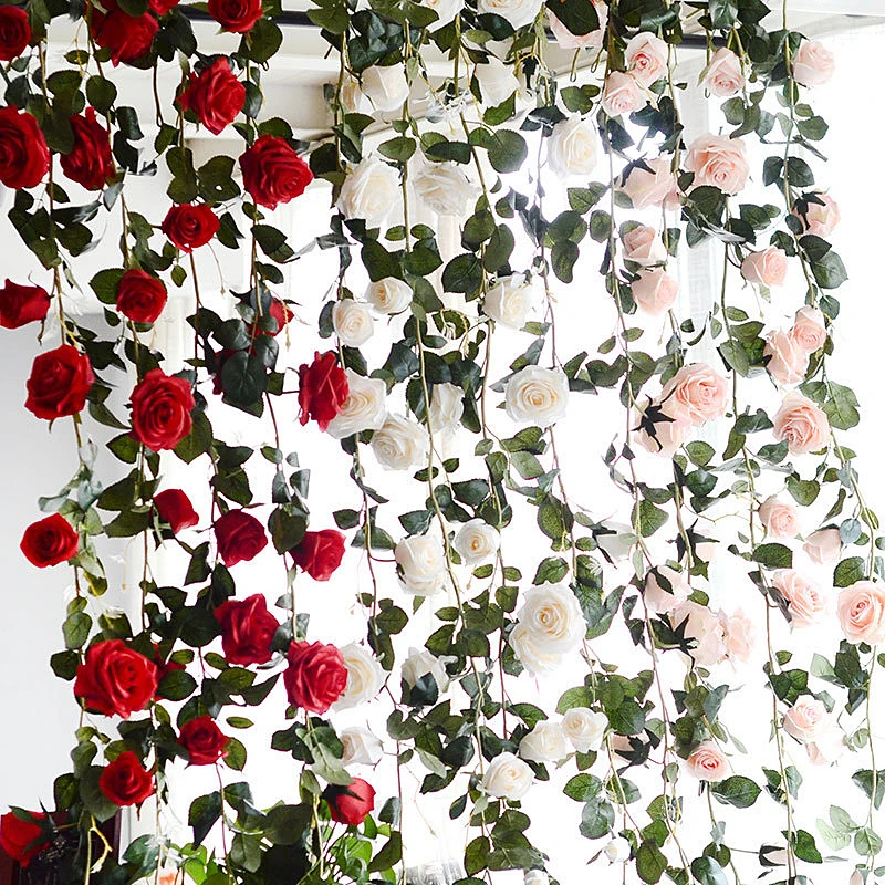 180cm Artificial Rose Flower Vine Wedding Decor Real Touch Silk Flowers
