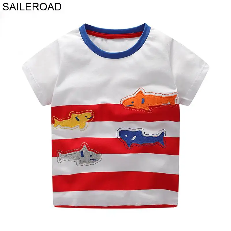 SAILEROAD для детей 2-7 лет, топы для новорожденных мальчиков с изображением акулы и рыбы, футболки на лето, детские топы из хлопка для мальчиков и девочек