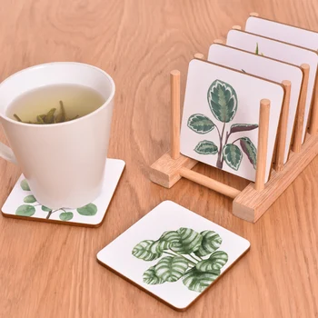 

CFen A's Plant Printing Wood Coaster Cup Pad Non-slip Heated Mat Coffee Tea drink Coasters Brand Mat Stand,1pc