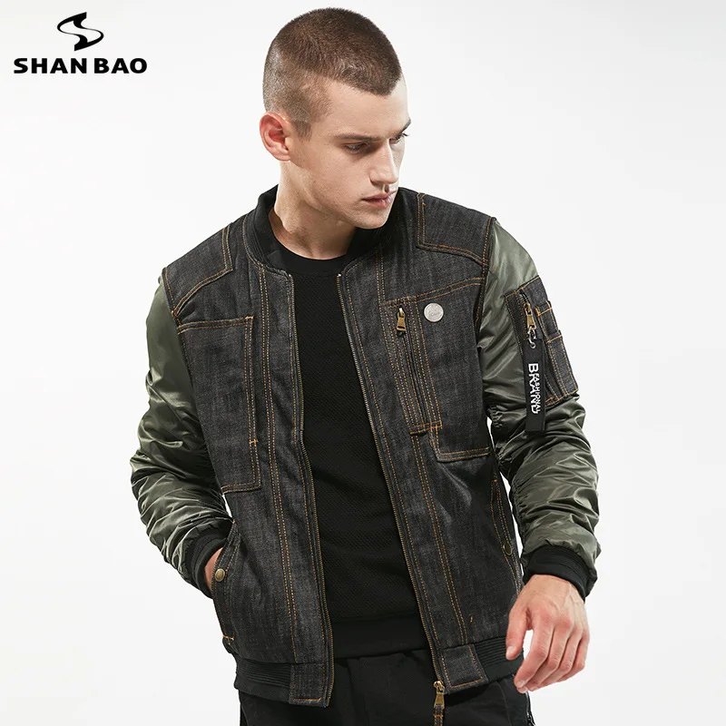 SHANBAO высокое качество джинсовой шить Мужская мода бейсбольная куртка кэжуал 2019