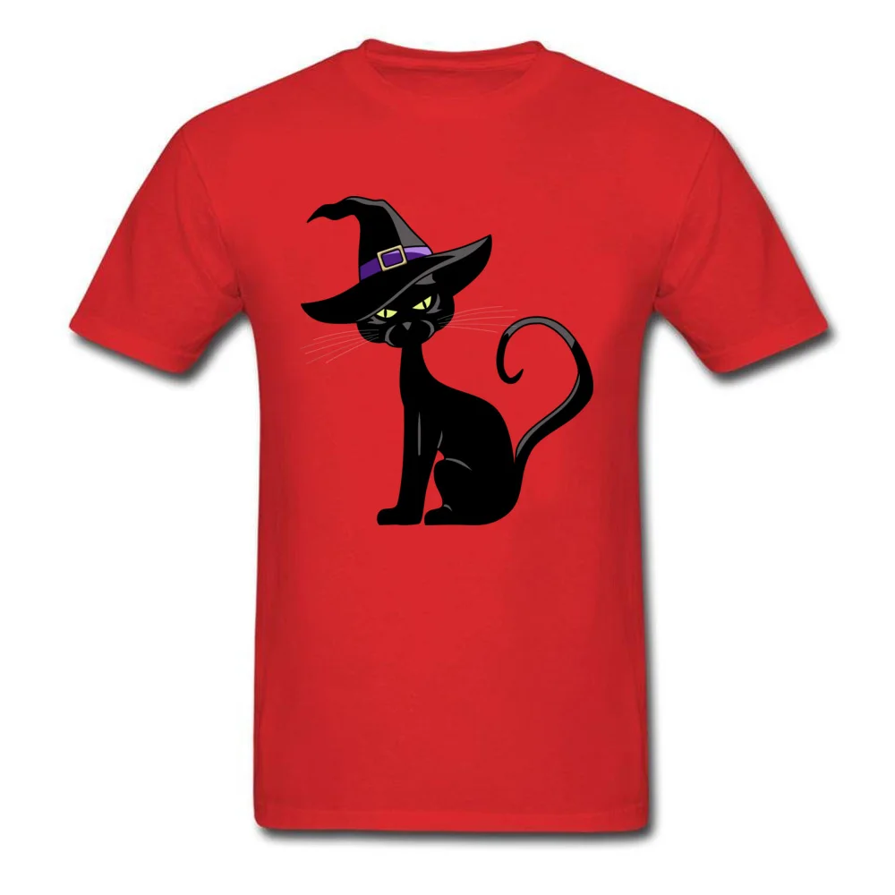 Tops & Tees Cat in Witch Hat Lovers Day Short Sleeve Pure Cotton Round Collar Men Tshirts Simple Style T Shirt New Design Cat in Witch Hat red
