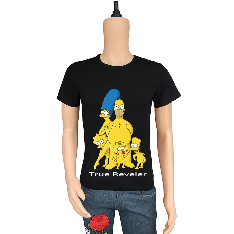 

True reveler cartoon simpson men short sleeve t shirt hip hop simpson family tops tee funny cute homer bart man and women