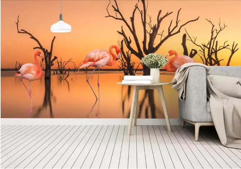 Beibehang стильные современные минималистичные Рисованные обои тропические растения Фламинго ТВ фон обои для гостиной behang