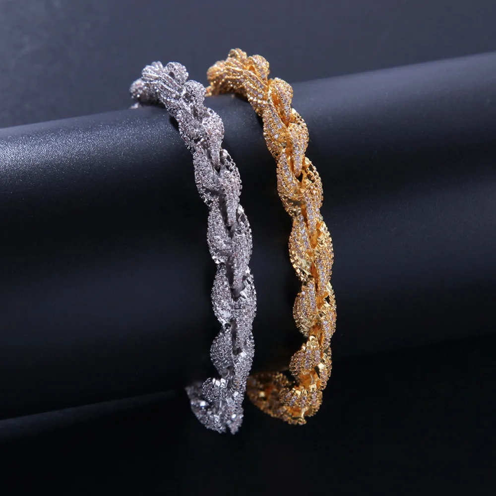 Tanie 8mm Cubic cyrkon sznur Link naszyjnik złoty posrebrzane luksusowe miedzi mikro betonowa CZ łańcuch kubański 8 cal