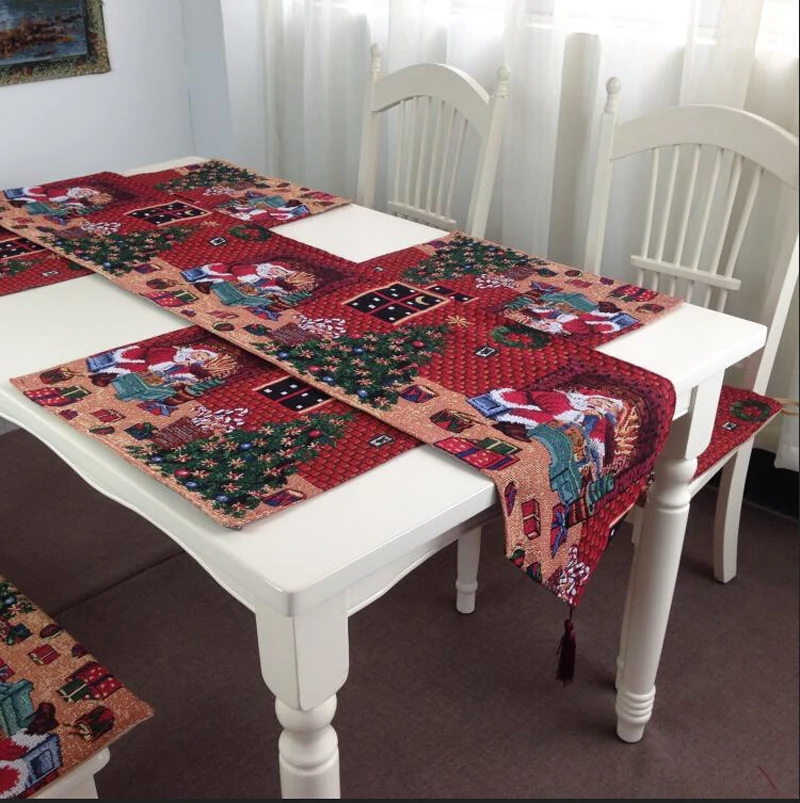 Us 5 99 New Christmas Table Runner Table Mat Chair Cover And Cushion Set Polyester Cotton Christmas Decoration Home Christmas Tablecloth In Table