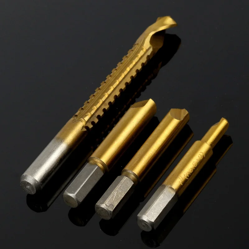 

4pcs Hss Titanium Wood Screw Remover Extractor Saw Drill Screw Extractor Damaged Bolt Nut Remover Easy Out Drill Hole Saw Cutter