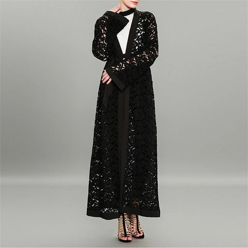 KLV Элегантные платья плюс размер женское мусульманское длинное платье кардиганы черное Elbise Bangladesh турецкая исламская одежда элегантная