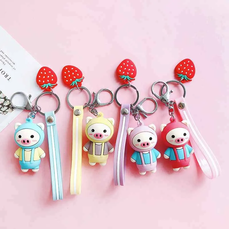 Cartoon strawberry Pig Key chain Cute Animal Keychains Holder For Women Girl Car Bag Pendant Jewelry Valentine Gift key Ring | Украшения и