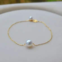 Sinya 18k Золотая цепочка браслеты на ногу с 7,5-8 мм натуральным круглым жемчугом для женщин, девушек, мам, любовников длина 23-27 см на выбор