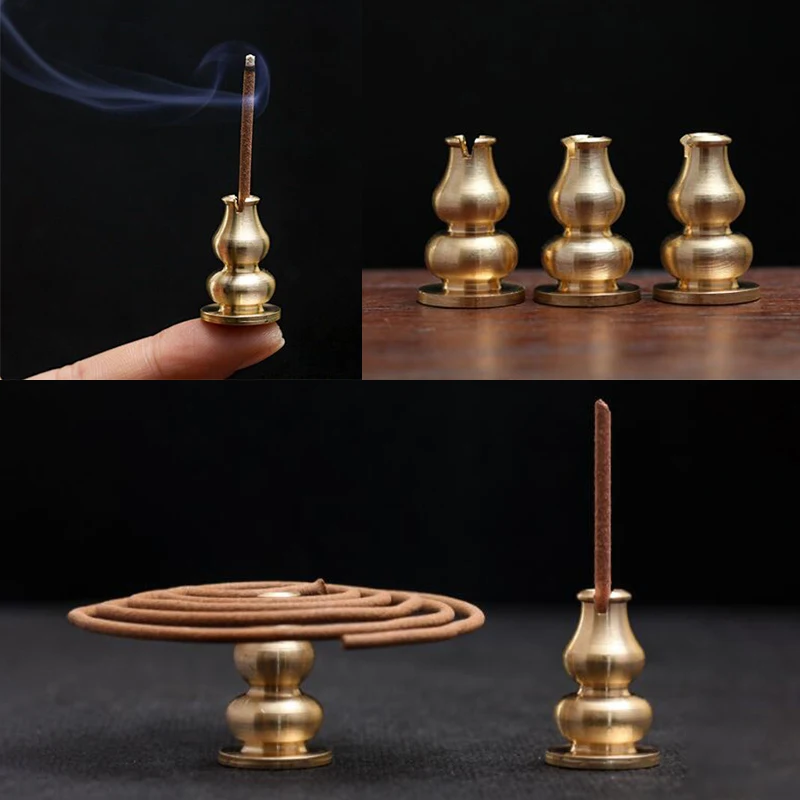 

Mini Holes Solid Copper Gourd Shape Incense Burner Holder Home Decorations