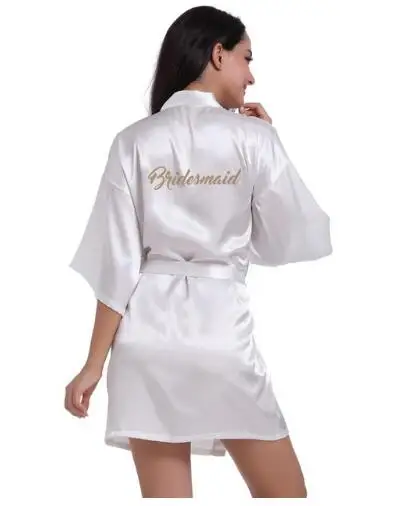 RB91 Модный Шелковый халат для матери с золотыми буквами, сексуальный женский короткий атласный свадебное кимоно, одежда для сна - Цвет: white Bridesmaid