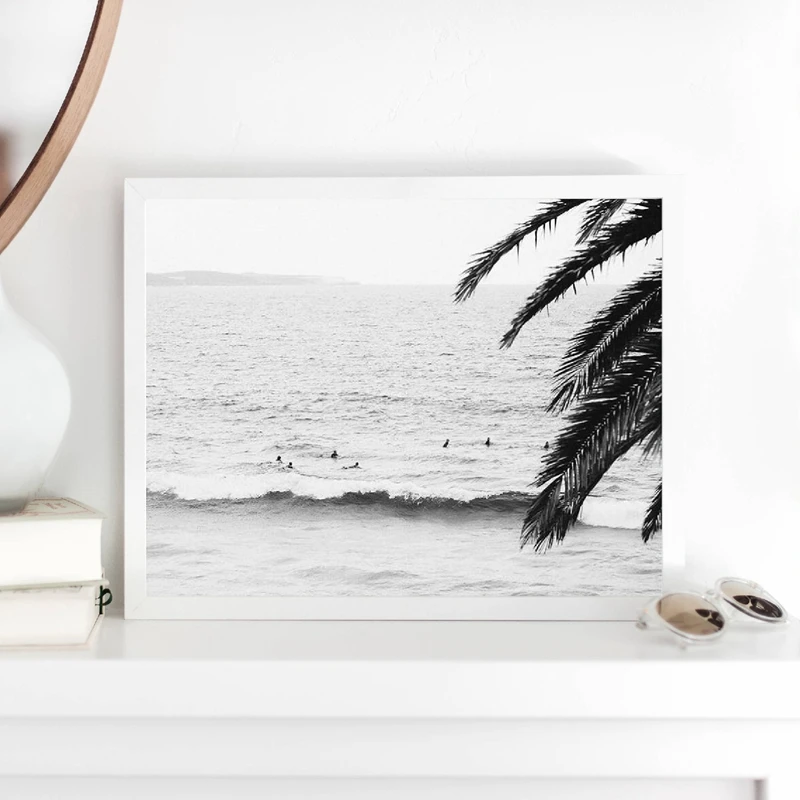 Vintage Art Surfing Surf Boards Print Canvas Beach Photo Black White Large