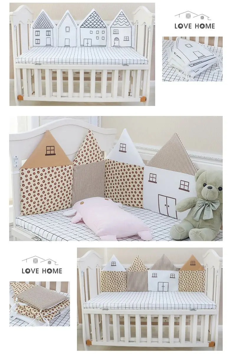 4pcs a set baby bed bumper house shaped cute crib bumper newborn bed protection (6)