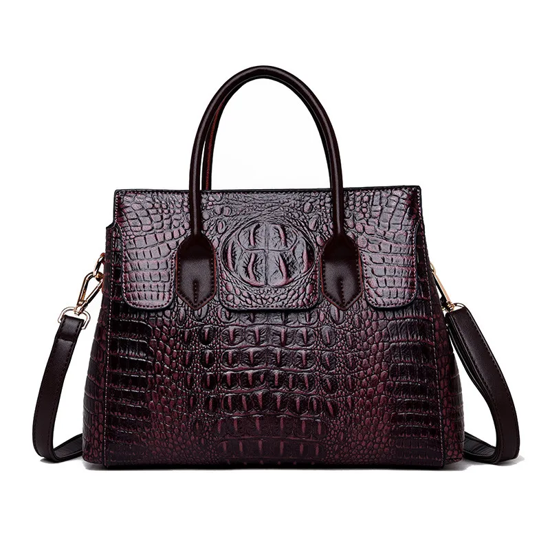 Burminsa винтажные Большие женские сумки из крокодиловой кожи, женские сумки на плечо, высококачественные Женские Сумки из искусственной кожи среднего возраста - Цвет: Purple
