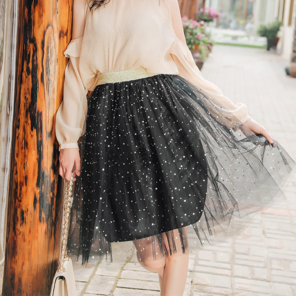 Tulle Skirts Womens Black Gray White Adult Tulle Skirt Elastic High Waist Midi Skirt Fashion Ball Gown Party Petticoat Hot