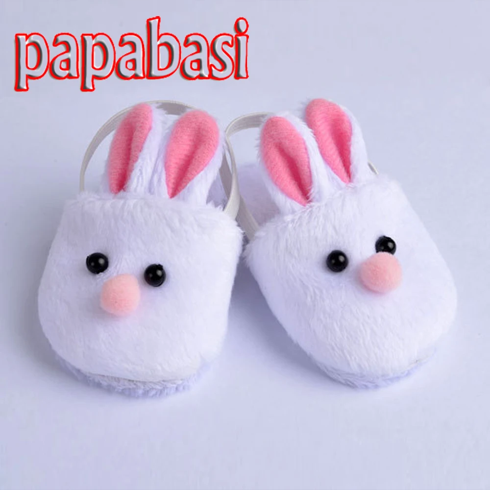 

Papabasi Cute White Bunny Rabbit Slipper Doll Shoes For 18" Girl Doll Handmade as for 18inch 43cm baby dolls toy