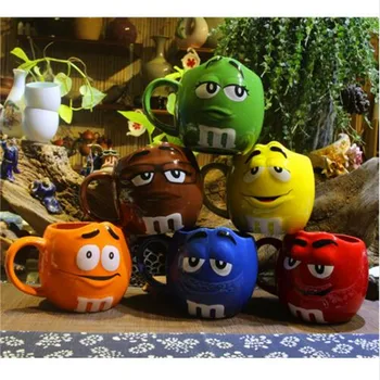 

Cute M&M's MM Beans Coffe Milk Cupcup Ceramic Color Glaze of fruit juice tea cup saucer Water Tea bowl Oatmea water tool