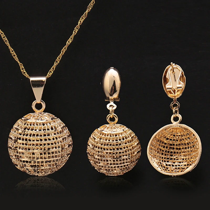 

Fashion Jewelry 2018 Women's Earrings Pendant Necklace Copper hollow ball Jewelry Sets Moon For Party Maxi Dubai Jewelry Sets