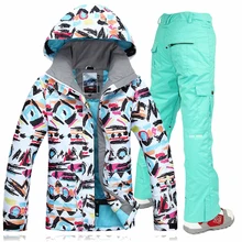 Gsou Snow 2017 Women Skiing Suit Winter Ski Sports Outdoor Snowboard Pants+Jackets Snowboarding Jacket Snow Wear Ski Jacket Sets dropshipping waterproof sportwear female ski suit women winter ski wear hooded jacket strap pants snow jacket and pants