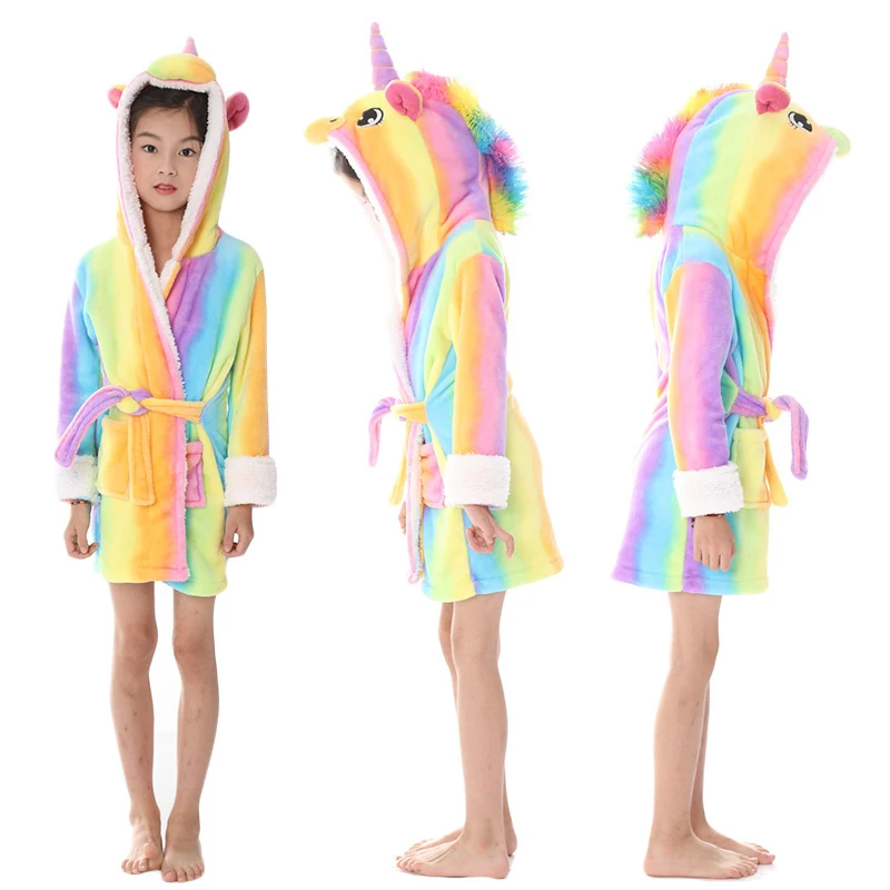 Новинка; банные халаты для маленьких девочек с единорогом; детский балахон с капюшоном; детский фланелевый банный халат; Пижама с рисунком панды; одежда для сна