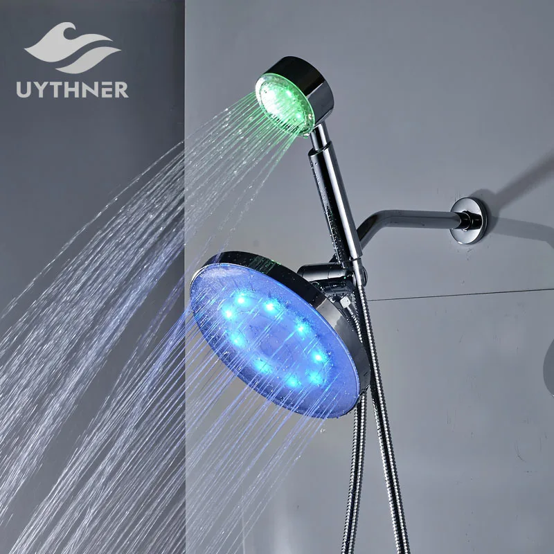 

8 inch Round ABS LED Shower Head ABS LED Hand Shower 360 Degree Rotating Hand Shower Holder Wall Mounted