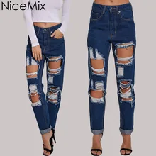 NiceMix джинсы женские сексуальные рваные джинсы для женщин с кисточками винтажные свободные синие горячие брюки джинсовые шаровары с большим отверстием Femme